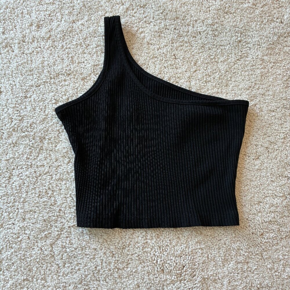Black Off-Shoulder Crop Ribbed Summer Top Tee Shirt
